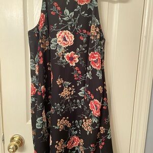 Blue Rain Black Dress with Floral Accents